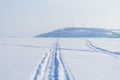 Snowmobile track marks on the snow Royalty Free Stock Photo