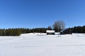 Snowmobile tracks in a field Royalty Free Stock Photo