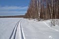 Snowmobile trail along the woods