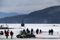 Snowmobiles and helicopter rides on Lake George,during Winterfest,Lake George New York,February 2nd, 2014