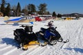 Snowmobiles and ski planes Royalty Free Stock Photo