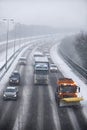 Snowplough Clearing Motorway During Winter