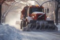 Snowplow clearing the street of snow