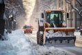 Snowplow clearing the street of snow