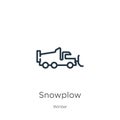 Snowplow icon. Thin linear snowplow outline icon isolated on white background from winter collection. Line vector snowplow sign,