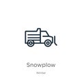 Snowplow icon. Thin linear snowplow outline icon isolated on white background from winter collection. Line vector sign, symbol for