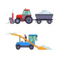 Snowplow professional industrial transport set. Tractors for road cleaning vector illustration Royalty Free Stock Photo