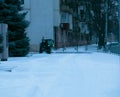Snowplow removing snow on street after blizzard. Royalty Free Stock Photo