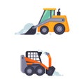 Snowplow tractors set. Road cleaning vehicles, professional industrial transport vector illustratio Royalty Free Stock Photo