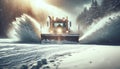 Snowplow Truck in Action During a Heavy Winter Blizzard Royalty Free Stock Photo