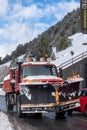 Snowplow truck in the town of Bordes d en Valira in Canillo, Andorra