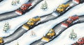 Snowplows Clearing Snow from Roads Illustration Royalty Free Stock Photo