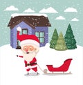 Snowscape with cute house and santa claus scene