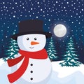 Snowscape field with snowman scene