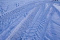 Snowscape with skid marks into the snow Royalty Free Stock Photo