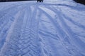 Snowscape with skid marks into the snow Royalty Free Stock Photo