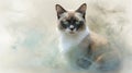 The Snowshoe cat emerges from a gentle haze of light green smoke, showcasing distinctive markings Royalty Free Stock Photo