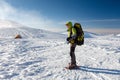 Snowshoeing in Carpathian mountains in wintertime