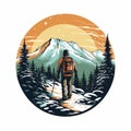 Snowshoeing Logo: Hiking Man In The Mountains Vector Image