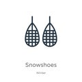 Snowshoes icon. Thin linear snowshoes outline icon isolated on white background from winter collection. Line vector sign, symbol