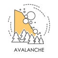 Snowslide or avalanche, natural disaster isolated icon, snowslip