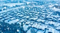 Snowstorm aerial. Winter over the cottage village Royalty Free Stock Photo