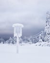 After snowstorm in the forest, snowy sign and ETL Royalty Free Stock Photo