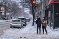 Snowstorm in Montreal during Covid-19 pandemic Royalty Free Stock Photo