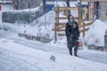 Snowstorm in Montreal during Covid-19 pandemic Royalty Free Stock Photo