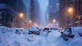 The snowstorm rages on with even the tallest buildings unable to shield the buried cars from its grasp