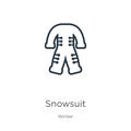 Snowsuit icon. Thin linear snowsuit outline icon isolated on white background from winter collection. Line vector snowsuit sign,