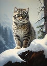 Snowy Adventures: A Young Lynx\'s Portrait on a Winter Hill