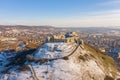 Snowy aerial view of the Castle of SÃÂ¼meg Royalty Free Stock Photo