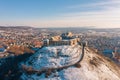 Snowy aerial view of the Castle of SÃÂ¼meg Royalty Free Stock Photo