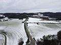 snowy agricultural snowy fields in bavaria