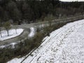 snowy agricultural snowy fields in bavaria