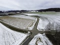 snowy agricultural snowy fields in bavaria