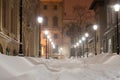 Snowy alley at night Royalty Free Stock Photo