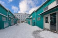 Snowy alley in Old Harbour area of Reykjavik Royalty Free Stock Photo