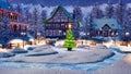 Snowy alpine mountain village at Christmas night