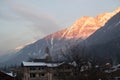 Snowy alps in sunset