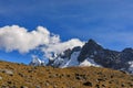 The snowy Apu Salkantay uncovered by the clouds in a sunny June day as viewed on the second day of the famous Salkantay trek