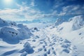 Snowy ascent Human footprints mark hillside climb in tranquil winter landscape