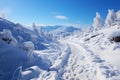 Snowy ascent Human footprints mark hillside climb in tranquil winter landscape