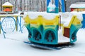 Snowy attraction Flying saucer in winter park, Gomel, Belarus