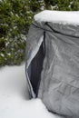 Snowy Backyard with Covered Hot Tub in Cold Climate Royalty Free Stock Photo