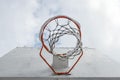 Snowy basketball hoop bottom view Royalty Free Stock Photo