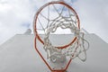 Snowy basketball hoop bottom view Royalty Free Stock Photo