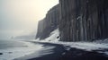 Eerie Winter Landscape: Cliff Of Brighton Beach In Arctic Climate