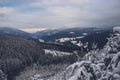 Snowy Beskydy mountains, Czech Republic. Gateway to untouched nature. Frosty morning Royalty Free Stock Photo